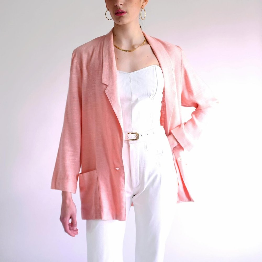 Vintage Pink Oversized Linen Blazer Size 6